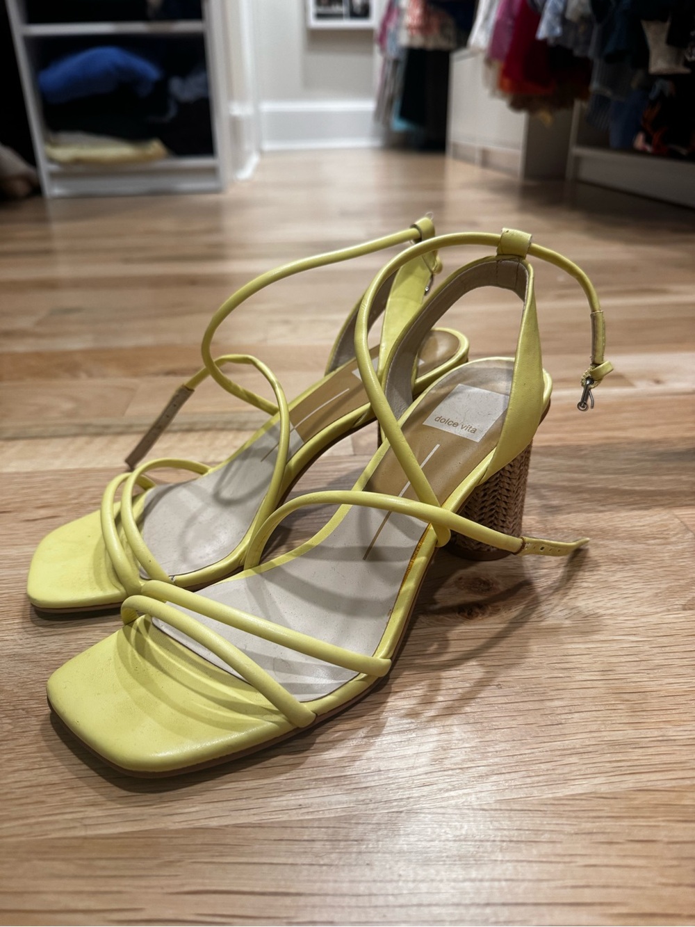 Dolce Vita Lemon Yellow Strappy Block Heel Sandals